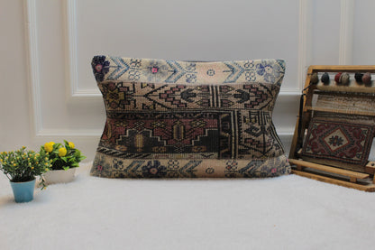 Handmade Kilim Lumbar Pillow Cover: Upcycled Anatolian Rug, 16x24 inch