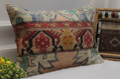 Handmade Kilim Pillow Cover: Organic Wool Boho Decor (16x24 inc)