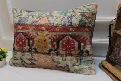 Handmade Kilim Pillow Cover: Organic Wool Boho Decor (16x24 inc)
