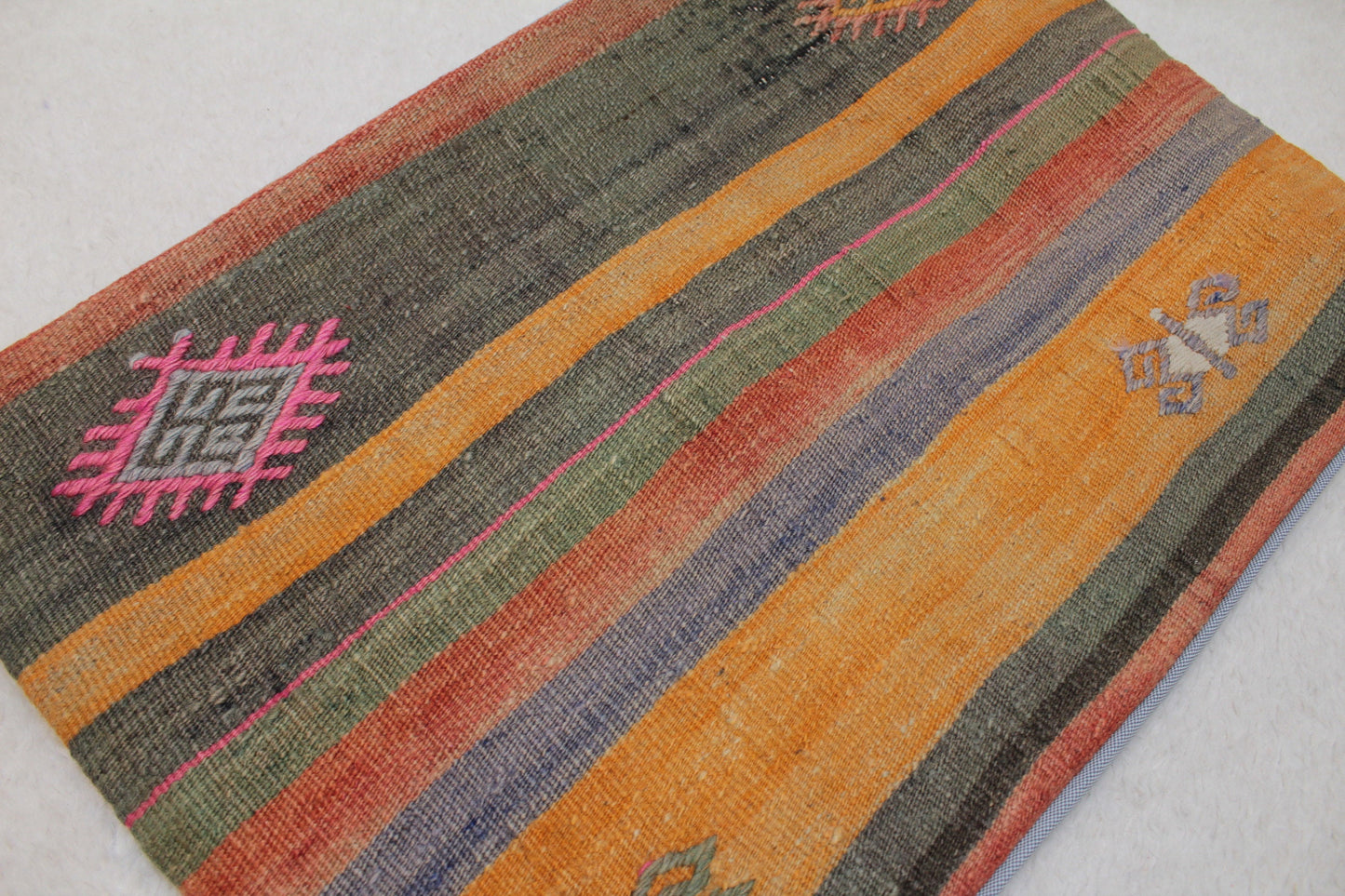 Handmade Kilim Lumbar Pillow Cover: Upcycled Woven Rug, 16x24 inch