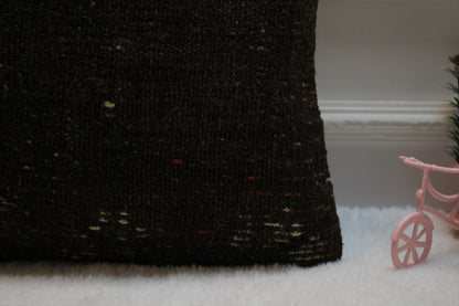 Handmade Kilim Pillow Cover: Upcycled Turkish Woven Rug, Brown 16x16 Square