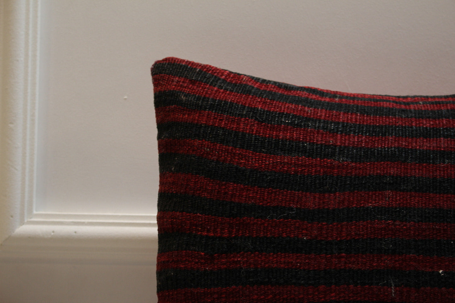 Red and Black Striped Kilim Pillow: Organic Wool Throw Pillow (16x16 in)