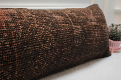 Handmade Turkish Rug Lumbar Pillow Cover: Red Wool Decor (12x36 in)