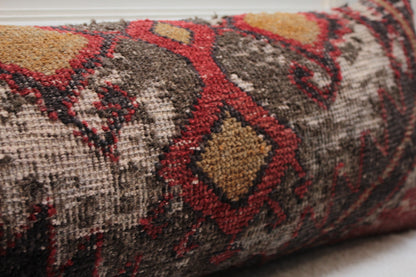 Handmade Turkish Lumbar Pillow Cover: Vintage Wool Kilim, 12x36 inch