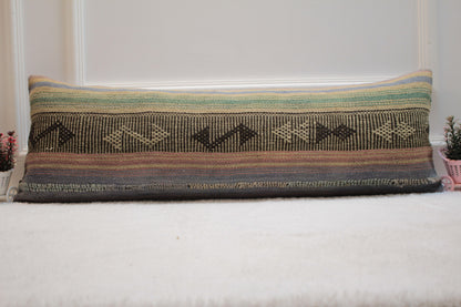 Handmade Kilim Pillow Cover: Upcycled Woven Rug, 12x36 inch