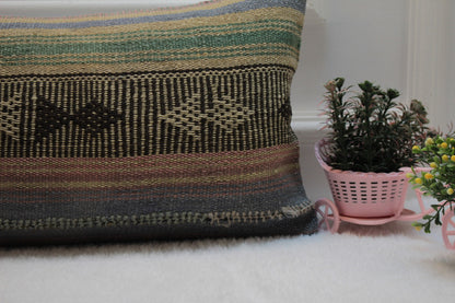 Handmade Kilim Pillow Cover: Upcycled Woven Rug, 12x36 inch