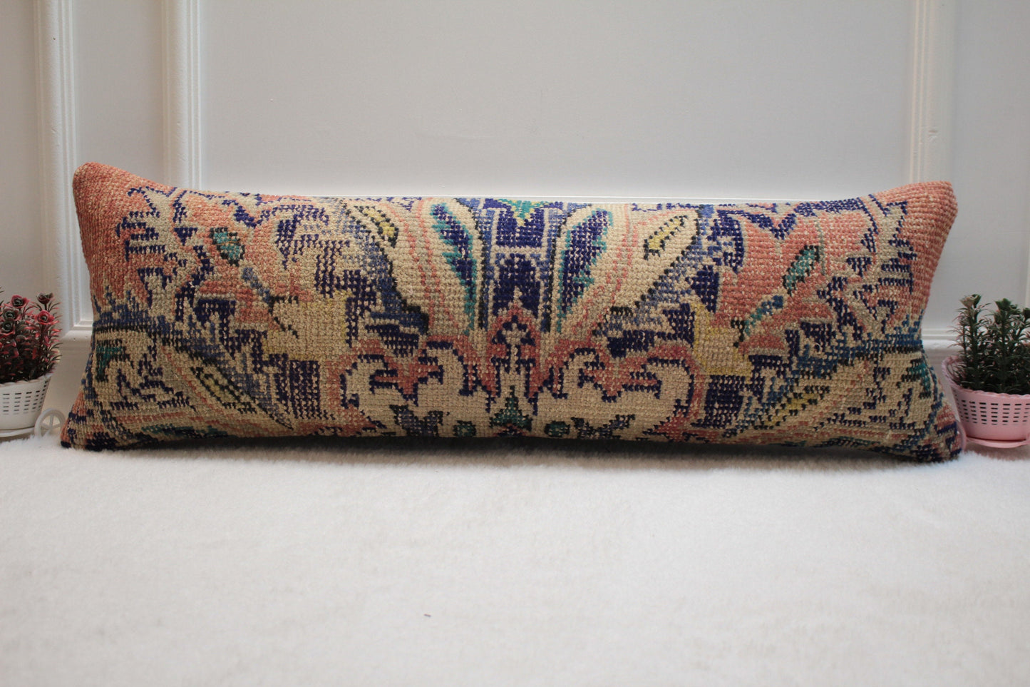 Handmade Turkish Rug Pillow Cover: Vintage Anatolian Kilim, 12x36 inch