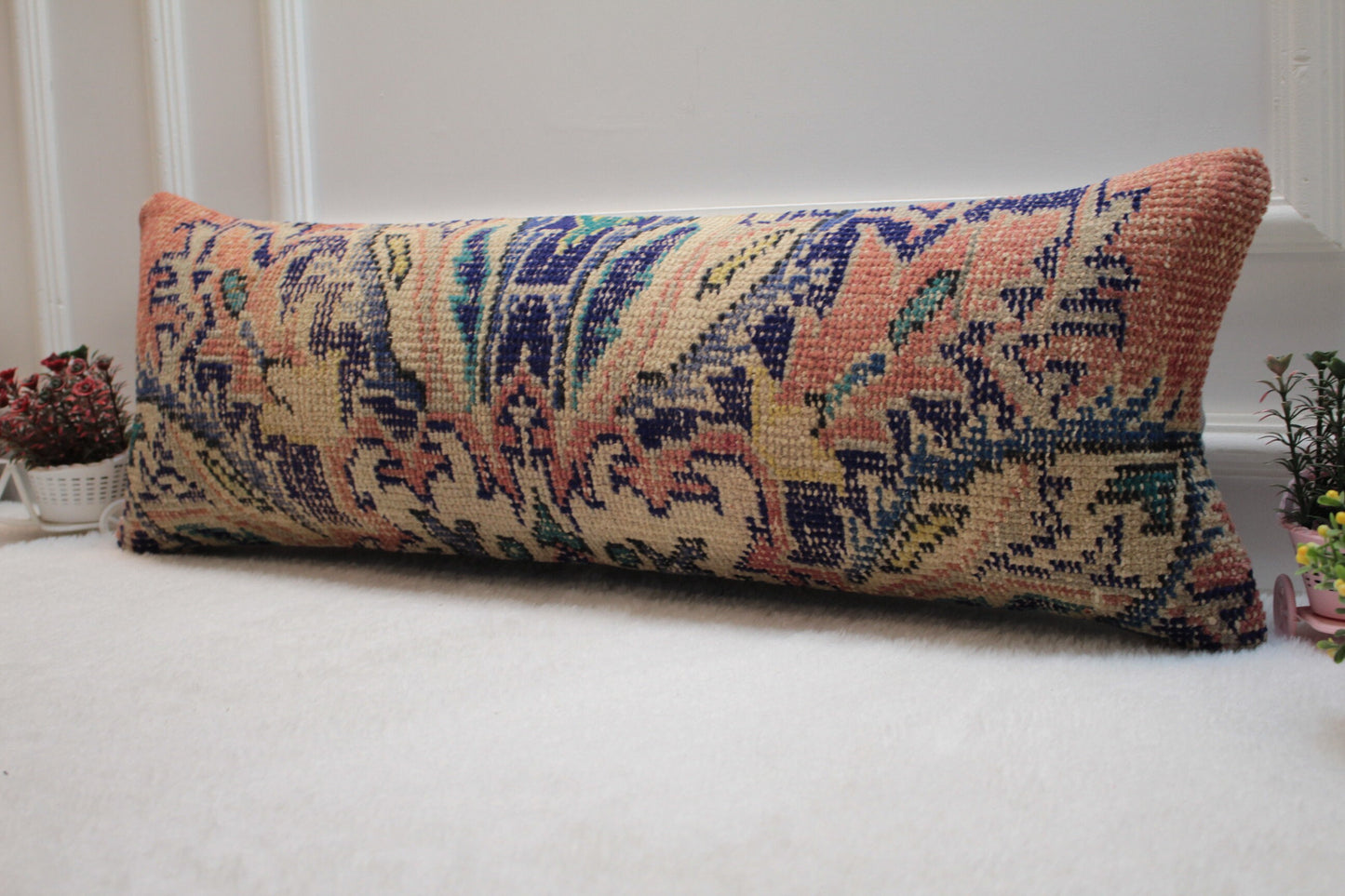Handmade Turkish Rug Pillow Cover: Vintage Anatolian Kilim, 12x36 inch