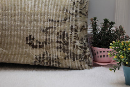 Handmade Kilim Pillow Cover: Upcycled Woven Rug, Beige Brown (12x36 in)