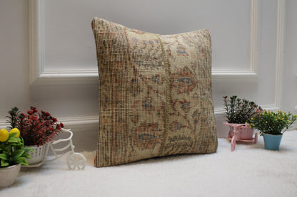 Handmade Turkish Rug Pillow Cover: Vintage Patchwork Kilim, 16x16 inch