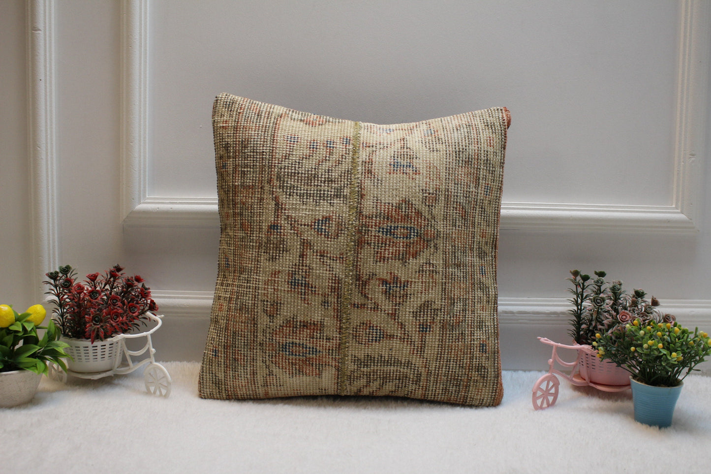 Handmade Turkish Rug Pillow Cover: Vintage Patchwork Kilim, 16x16 inch