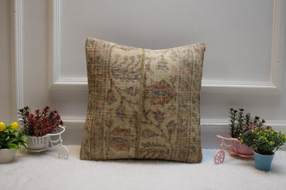 Handmade Turkish Rug Pillow Cover: Vintage Patchwork Kilim, 16x16 inch