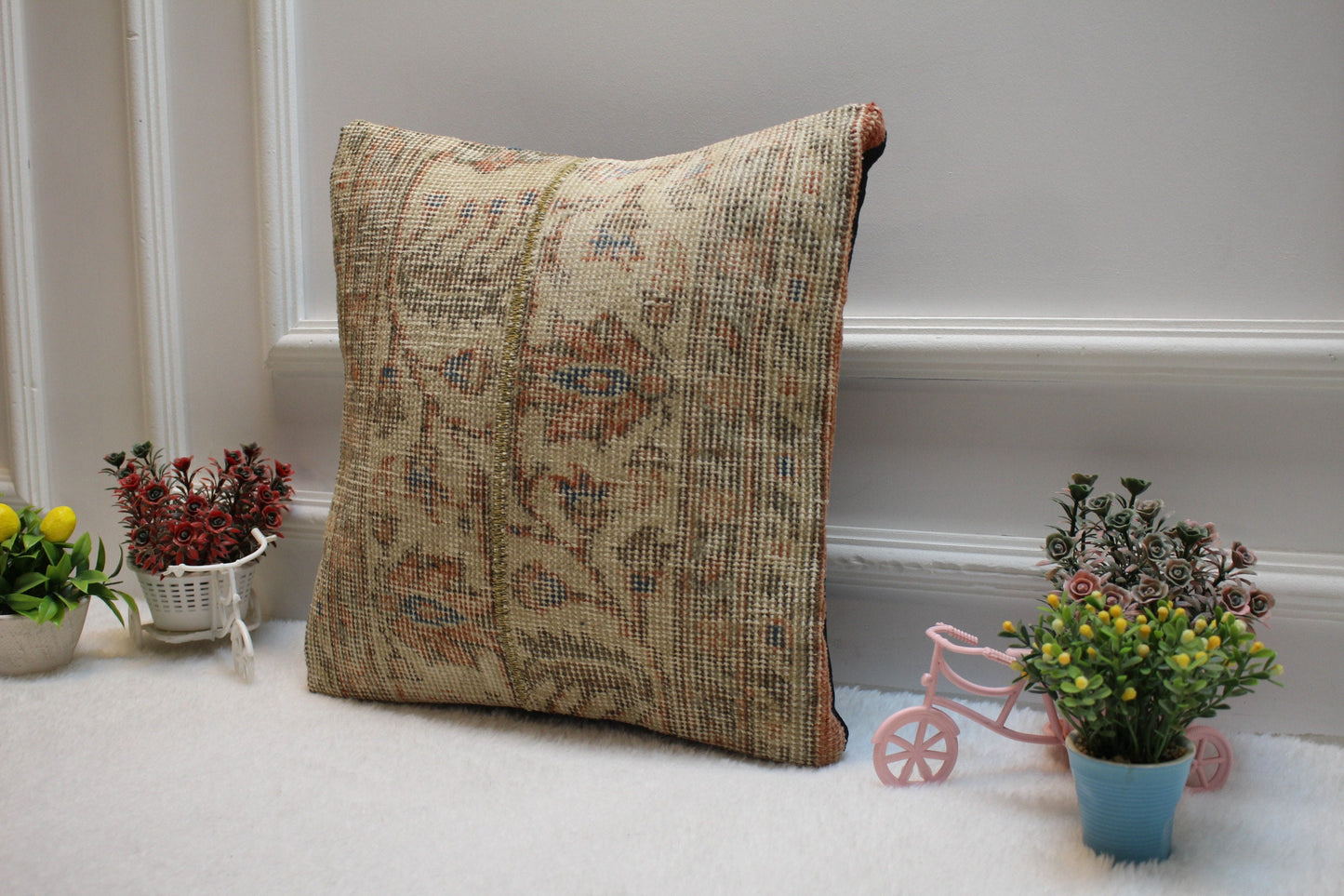 Handmade Turkish Rug Pillow Cover: Vintage Patchwork Kilim, 16x16 inch