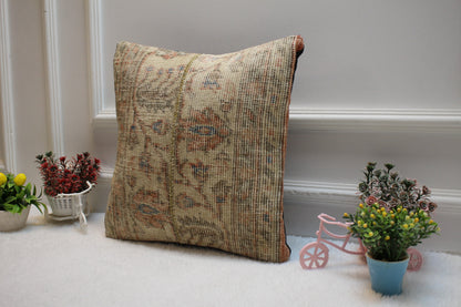 Handmade Turkish Rug Pillow Cover: Vintage Patchwork Kilim, 16x16 inch