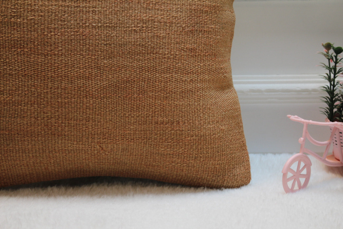 Handmade Kilim Pillow Cover: 16x16 Brown Woven Wool, Upcycled Rug