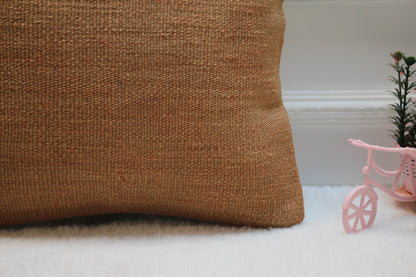 Handmade Kilim Pillow Cover: 16x16 Brown Woven Wool, Upcycled Rug