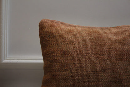 Handmade Kilim Pillow Cover: 16x16 Brown Woven Wool, Upcycled Rug
