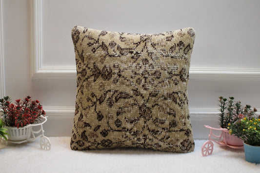 Floral Turkish Rug Pillow: 16x16 Boho Decor