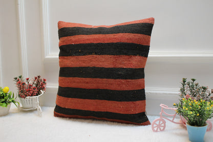 Handmade Kilim Pillow Cover: Striped Woven Rug, 16x16 inc