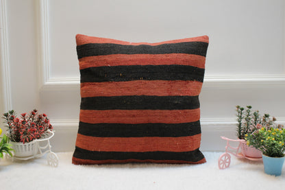 Handmade Kilim Pillow Cover: Striped Woven Rug, 16x16 inc