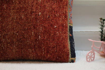 Handmade Turkish Rug Pillow Cover: Upcycled Kilim, Bohemian Decor (16x16 in)
