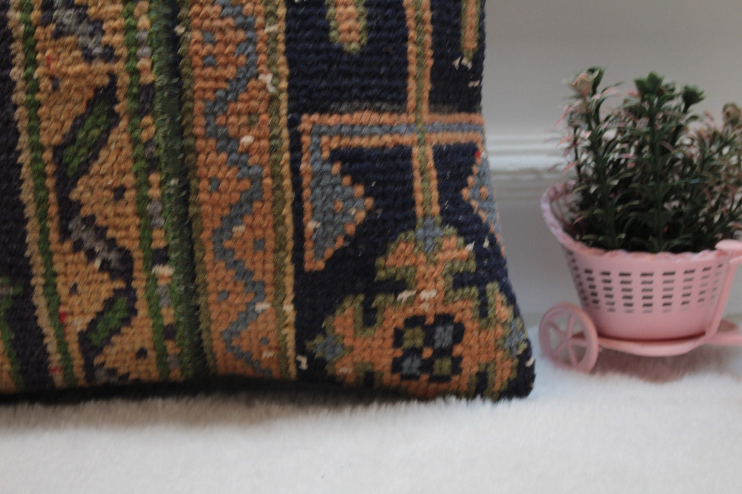 Handmade Turkish Kilim Pillow Cover: Upcycled Woven Rug, Boho Decor (16x16 inch)