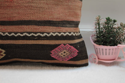 Handmade Kilim Pillow Cover: 16x16 Organic Wool, Ethnic Decor