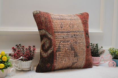 Vintage Turkish Rug Pillow Cover: 16x16 Boho Kilim Pillow