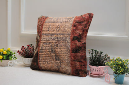 Vintage Turkish Rug Pillow Cover: 16x16 Boho Kilim Pillow