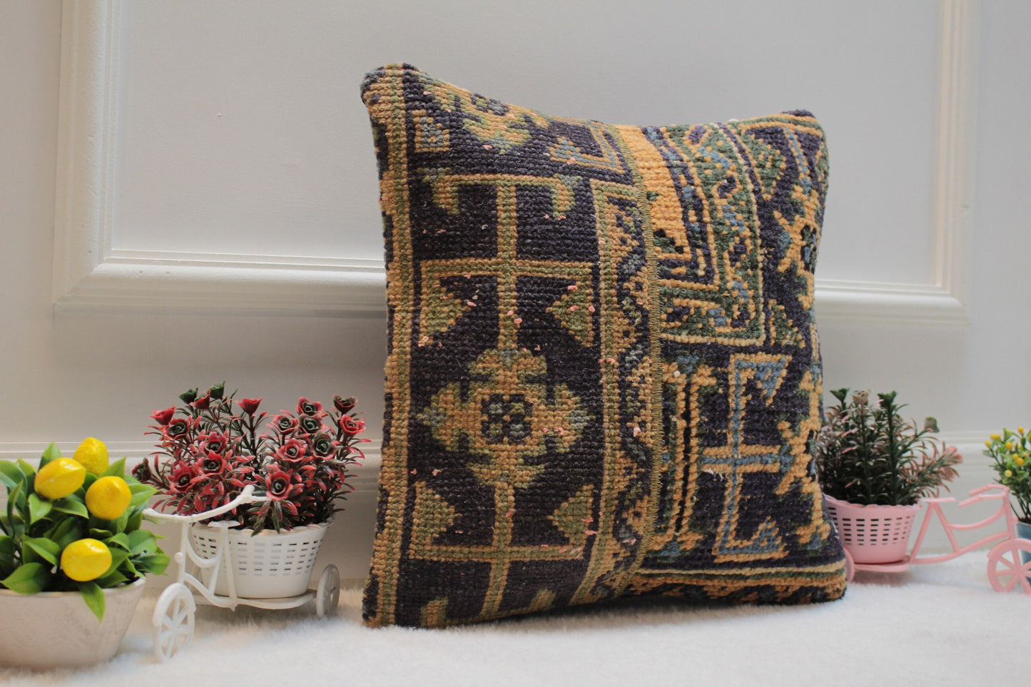 Handmade Kilim Pillow Cover: Ethnic Woven Rug, 16x16 Corner Decor
