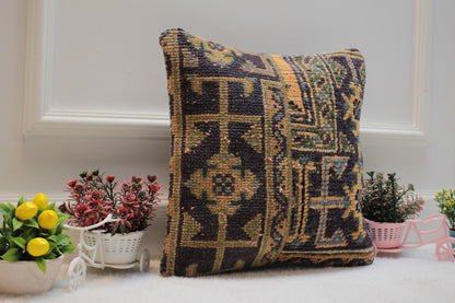 Handmade Kilim Pillow Cover: Ethnic Woven Rug, 16x16 Corner Decor