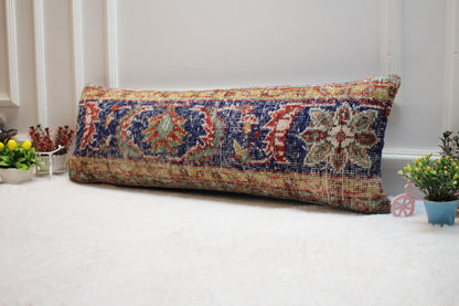 Vintage Turkish Rug Lumbar Pillow Cover: Ethnic Woven Wool, 12x36 inch