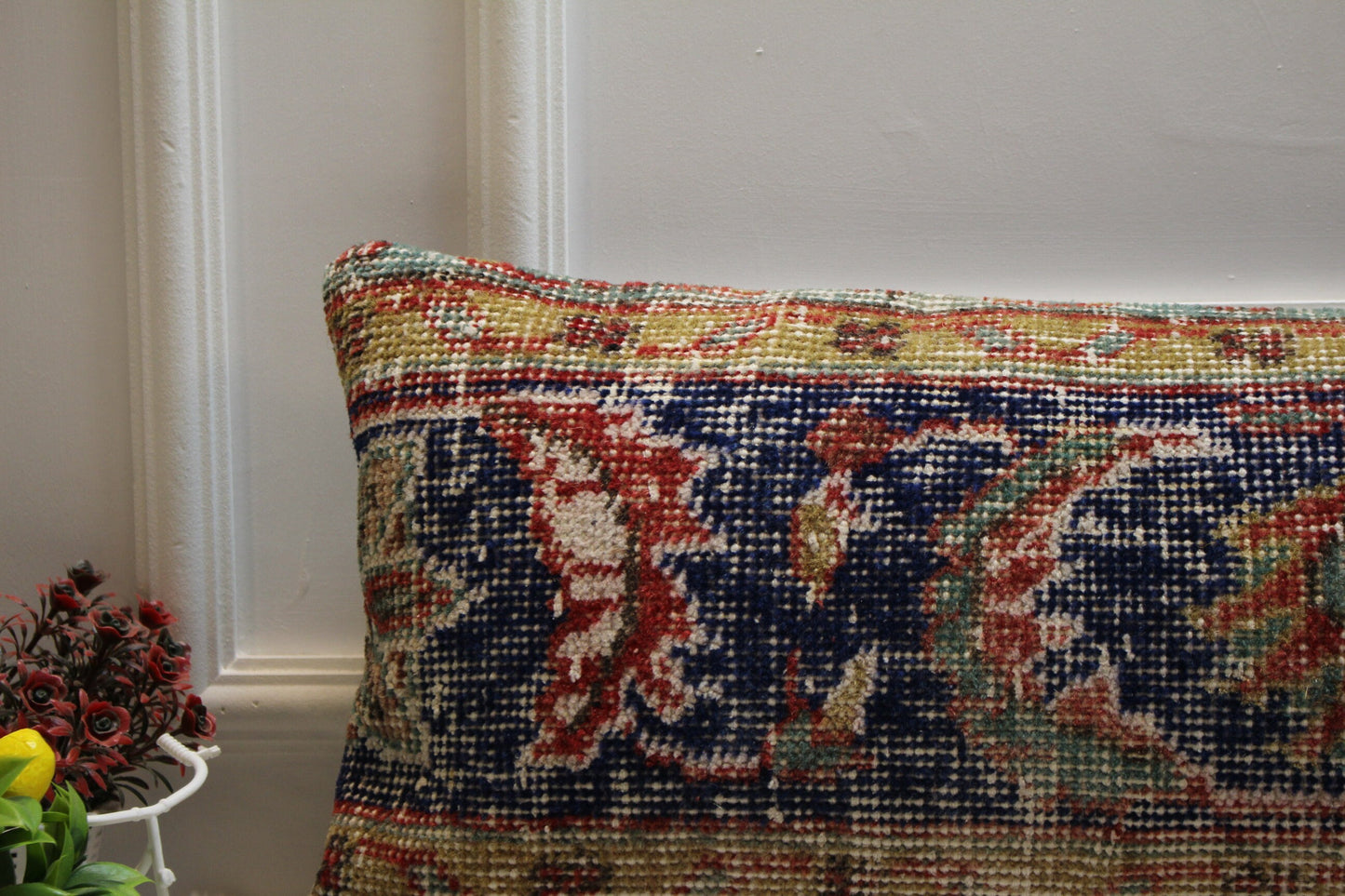 Vintage Turkish Rug Lumbar Pillow Cover: Ethnic Woven Wool, 12x36 inch
