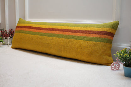 Geometric Kilim Pillow Cover: Upcycled Vintage Rug, 12x36 inch