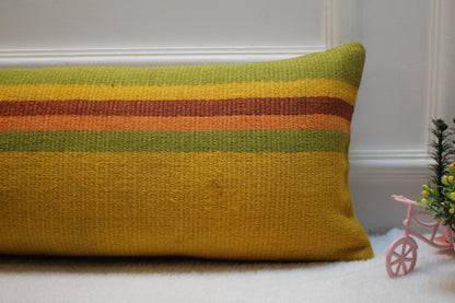 Geometric Kilim Pillow Cover: Upcycled Vintage Rug, 12x36 inch