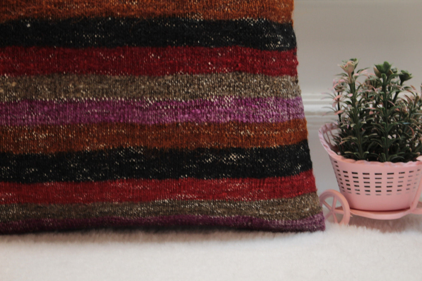 Striped Kilim Pillow Cover: Handmade Upcycled Wool, 16x16 inch
