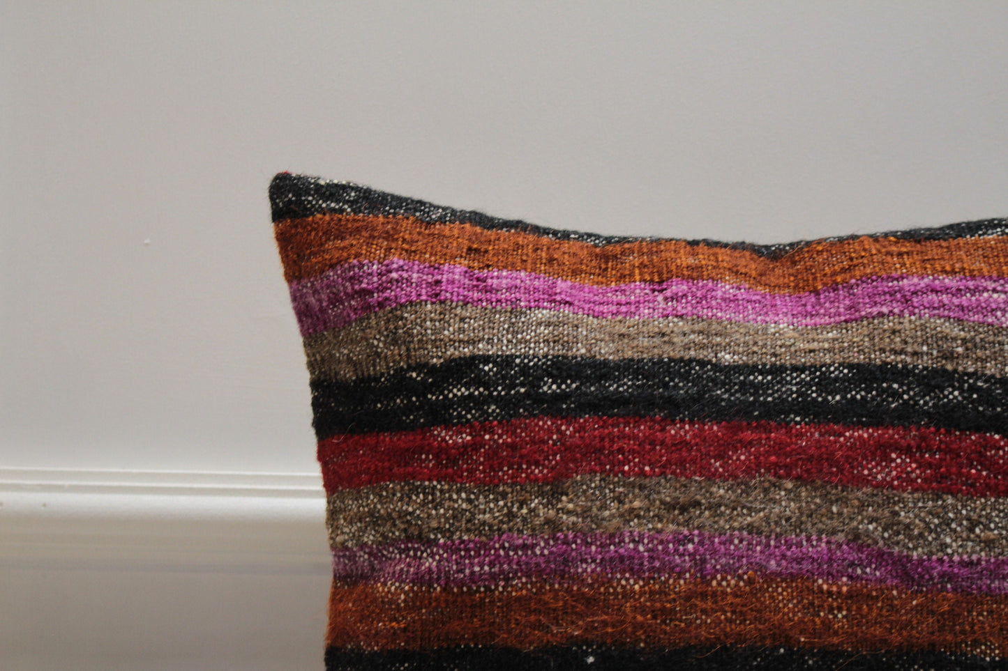Striped Kilim Pillow Cover: Handmade Upcycled Wool, 16x16 inch