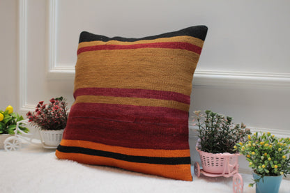 Handmade Kilim Pillow Cover: Boho Home Decor, 16x16 inch