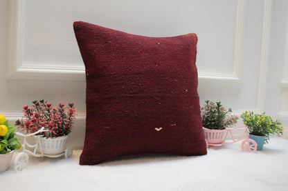 Red Kilim Pillow Cover: 16x16 Square Vintage Turkish Wool