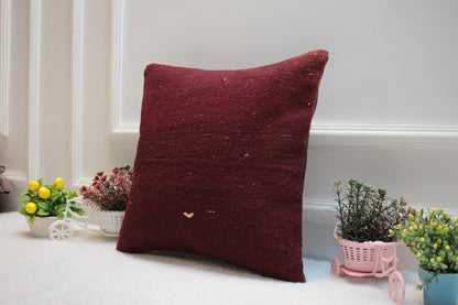 Red Kilim Pillow Cover: 16x16 Square Vintage Turkish Wool