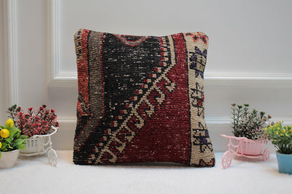 Handmade Turkish Kilim Pillow Cover: Upcycled Woven Wool, 16x16 inch
