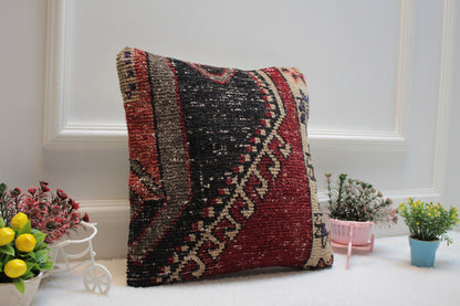 Handmade Turkish Kilim Pillow Cover: Upcycled Woven Wool, 16x16 inch