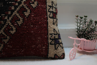 Handmade Turkish Kilim Pillow Cover: Upcycled Woven Wool, 16x16 inch