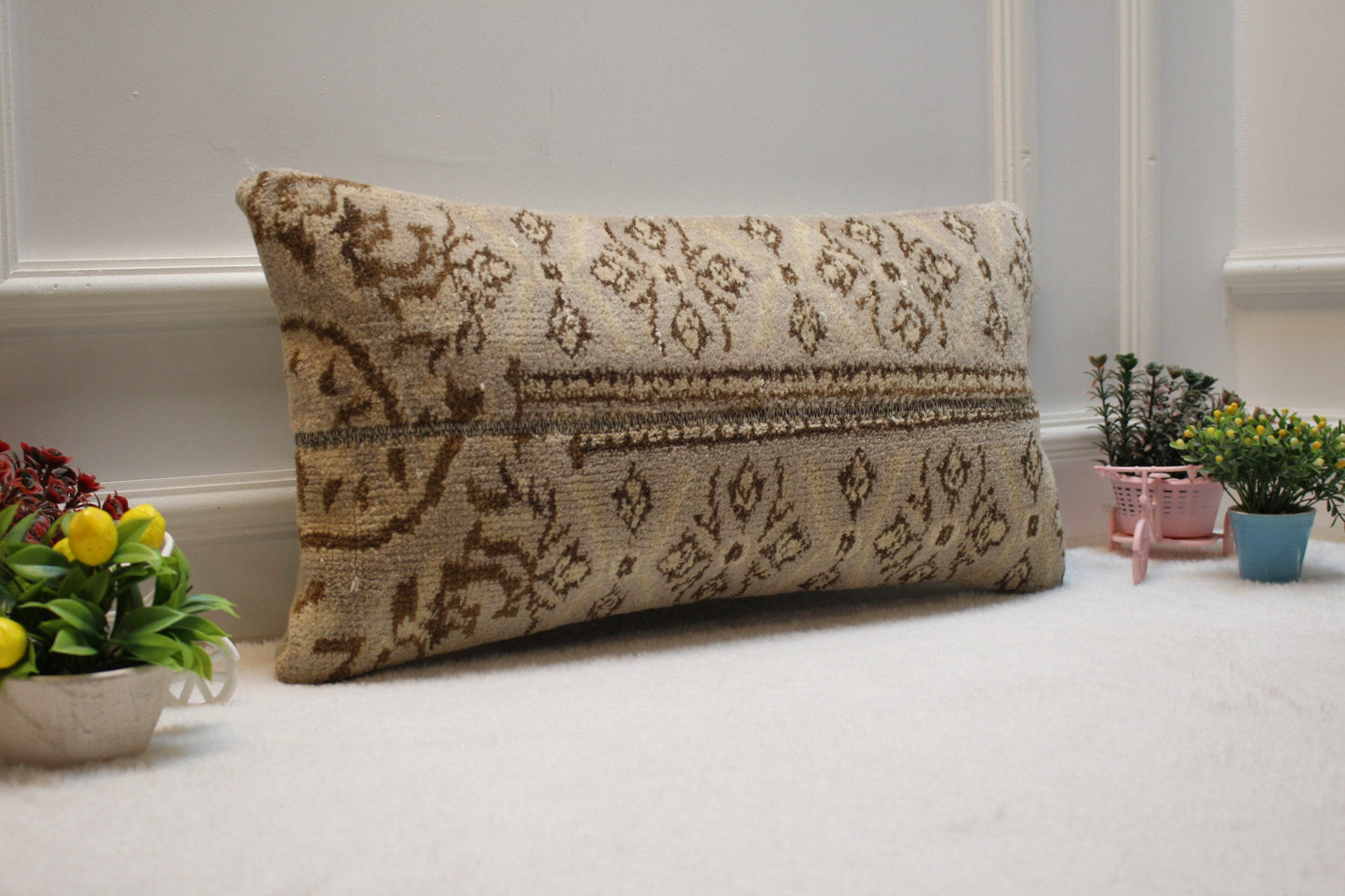 Handmade Wool Lumbar Pillow Cover: Upcycled Anatolian Kilim, 12x24 inch