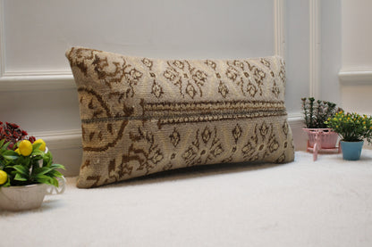 Handmade Wool Lumbar Pillow Cover: Upcycled Anatolian Kilim, 12x24 inch