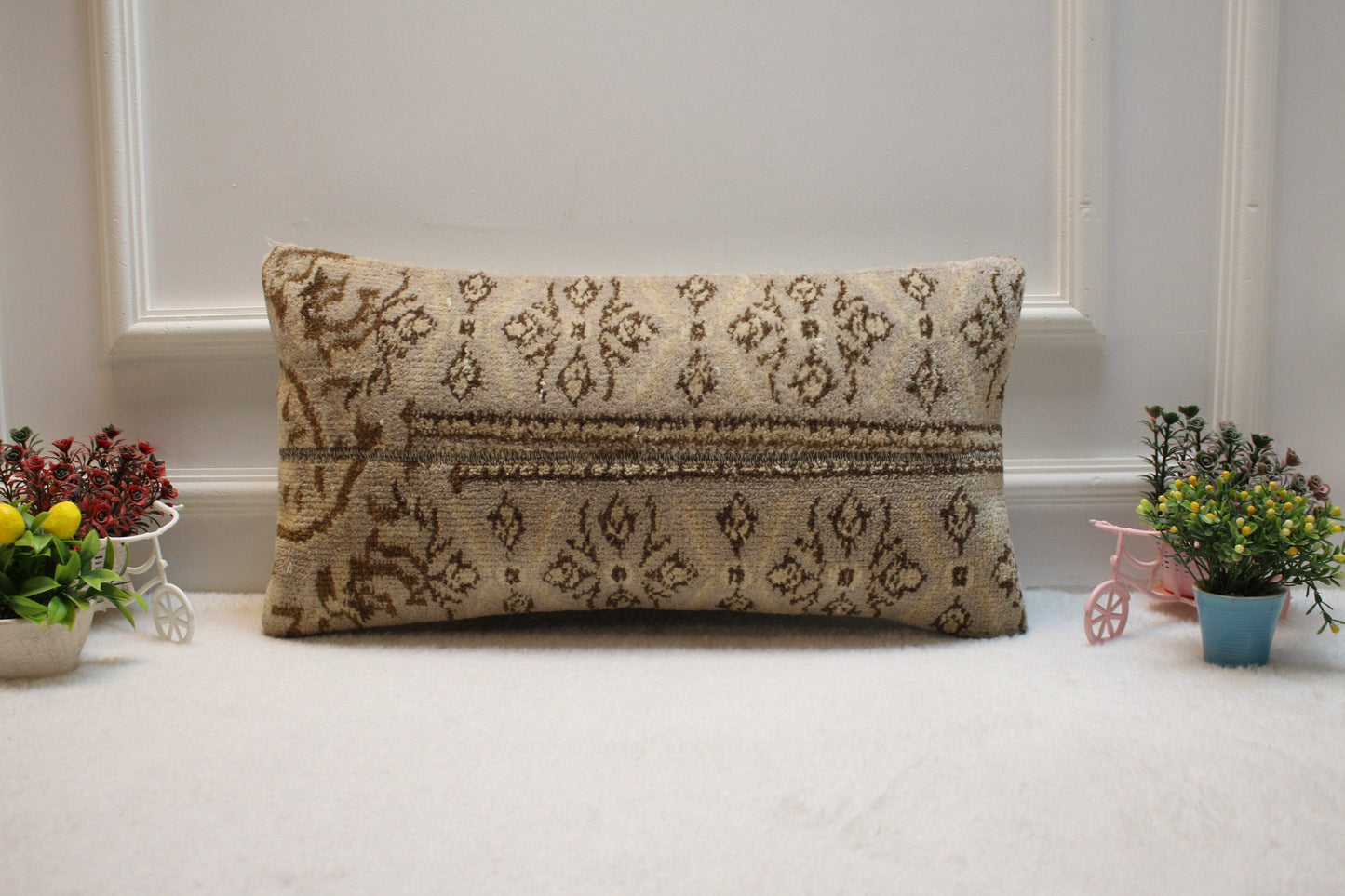 Handmade Wool Lumbar Pillow Cover: Upcycled Anatolian Kilim, 12x24 inch