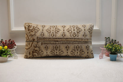 Handmade Wool Lumbar Pillow Cover: Upcycled Anatolian Kilim, 12x24 inch