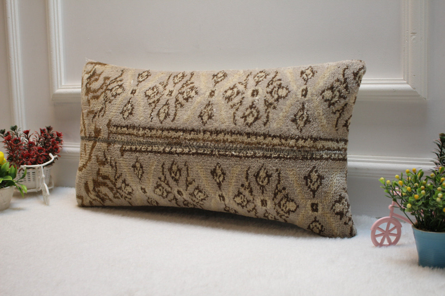 Handmade Wool Lumbar Pillow Cover: Upcycled Anatolian Kilim, 12x24 inch