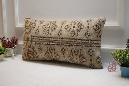Handmade Wool Lumbar Pillow Cover: Upcycled Anatolian Kilim, 12x24 inch