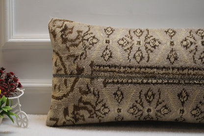 Handmade Wool Lumbar Pillow Cover: Upcycled Anatolian Kilim, 12x24 inch